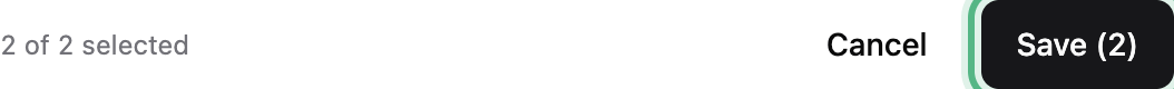The bottom of the ad account list: 2 of 2 selected and the Save (2) button ringed
